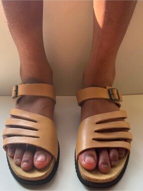 Mephisto Air-Relax Tan Natural Leather Slide Buckle Sandals Size EU 39 US 8.5